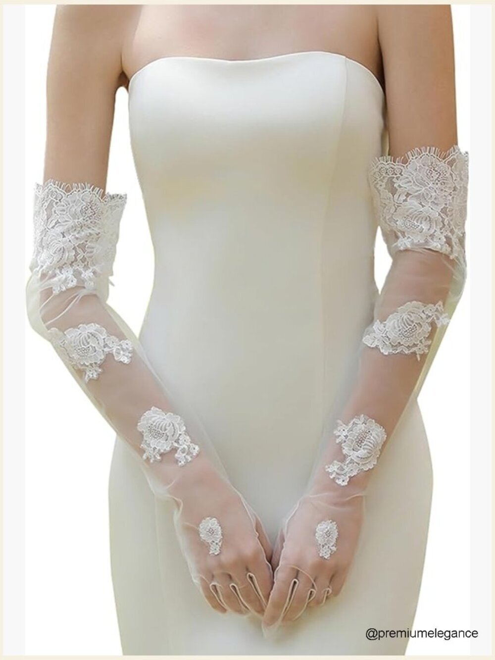 Long Lace Wedding Gloves with Pearl Tulle Sheer Opera Gloves